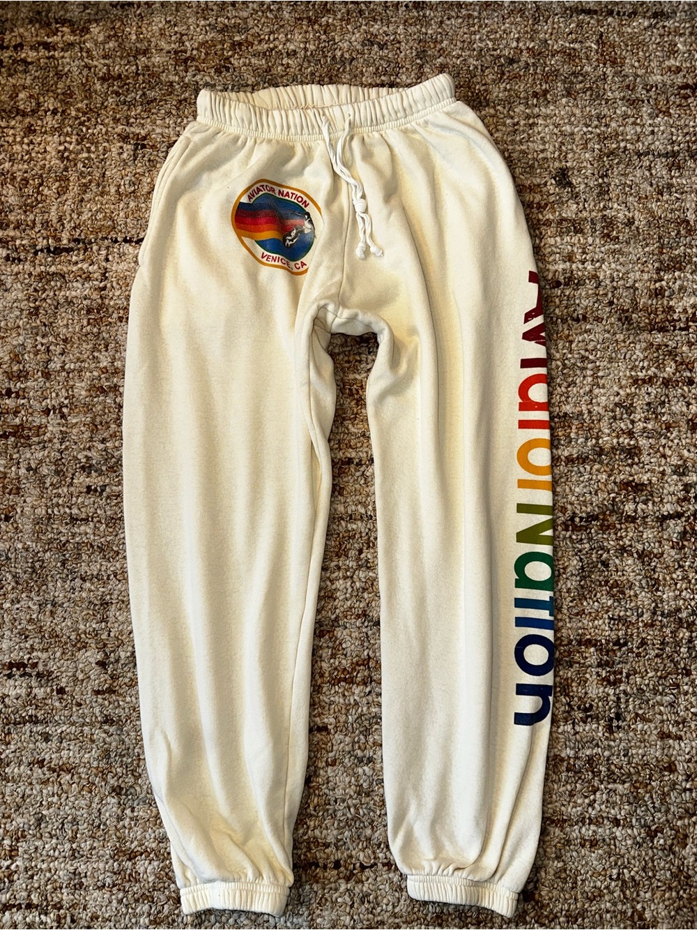 Aviator Nation Cream Rainbow-Graphic Sweatpants
